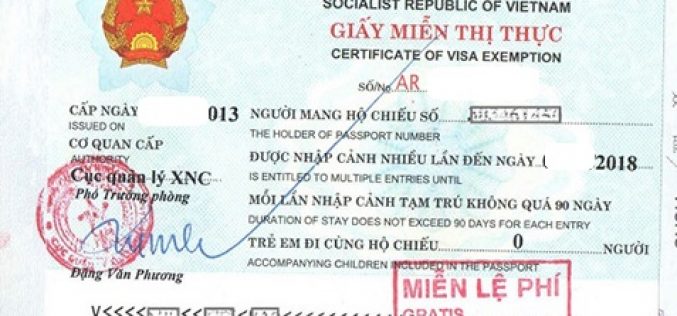 Thủ tục xin cấp giấy miễn thị thực tại  Việt Nam