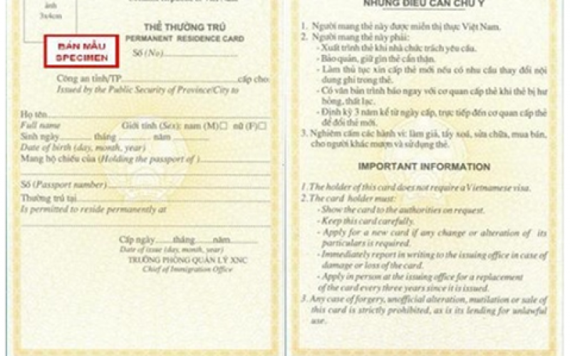 Procedure to get Vietnam permanent residence card