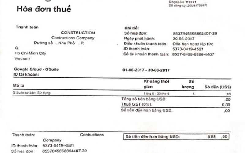 Declaration of contractor tax for Google, Facebook invoices