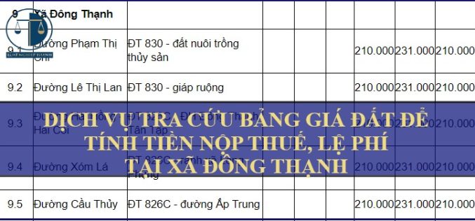 Dịch vụ tra cứu thông tin giá đất để tính tiền nộp thuế khi mua bán đất tại xã Đông Thạnh, huyện Cần Giuộc