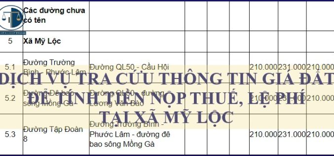 Dịch vụ tra cứu thông tin giá đất để tính tiền nộp thuế khi mua bán đất tại xã Mỹ Lộc, huyện Cần Giuộc