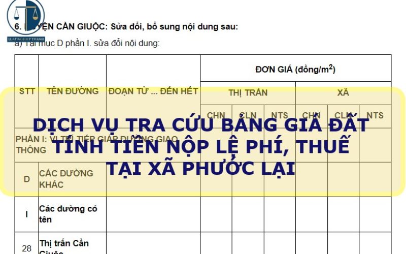 Dịch vụ tra cứu thông tin giá đất để tính tiền nộp thuế khi mua bán đất tại xã Phước Lại, huyện Cần Giuộc