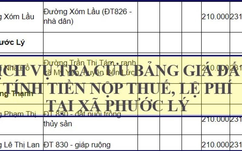 Dịch vụ tra cứu thông tin giá đất để tính tiền nộp thuế khi mua bán đất tại xã Phước Lý, huyện Cần Giuộc