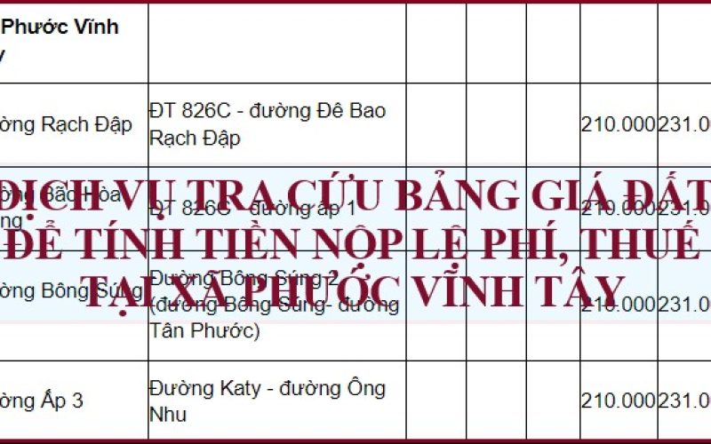 Dịch vụ tra cứu thông tin giá đất để tính tiền nộp thuế khi mua bán đất tại xã Phước Vĩnh Tây, huyện Cần Giuộc