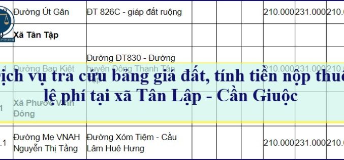 Dịch vụ tra cứu thông tin giá đất để tính tiền nộp thuế khi mua bán đất tại xã Tân Tập, huyện Cần Giuộc