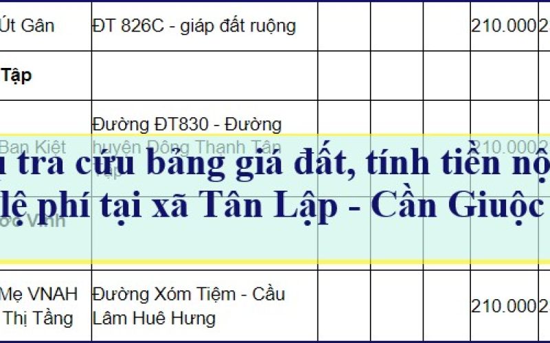Dịch vụ tra cứu thông tin giá đất để tính tiền nộp thuế khi mua bán đất tại xã Tân Tập, huyện Cần Giuộc