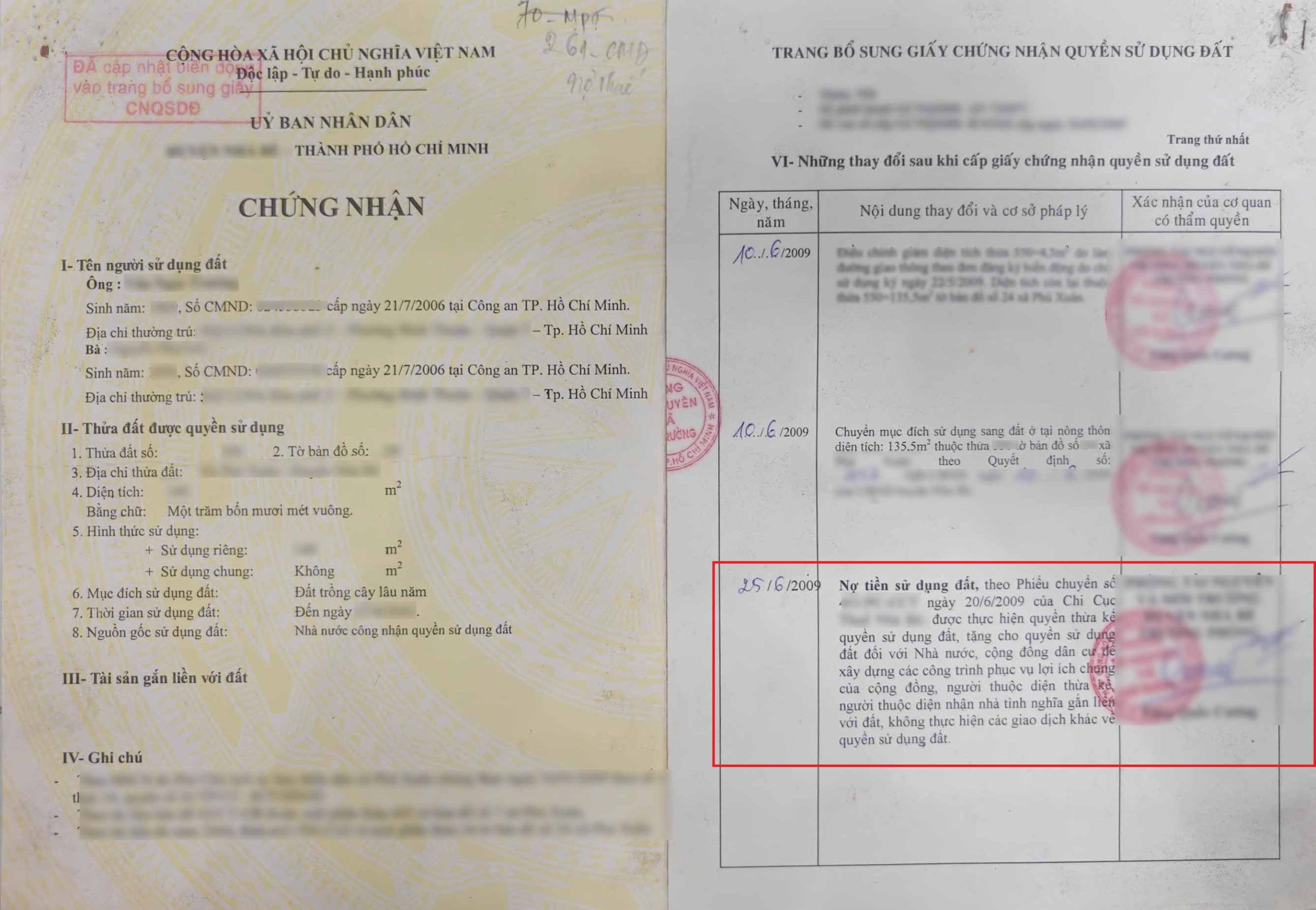 Đóng tiền chuyển mục đích sử dụng đất ghi nợ