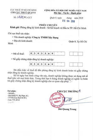Phiếu chuyển lên sở KHDT