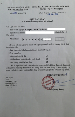 Hoặc thông báo khóa mã số thuế và phiếu chuyển lên sở KHDT