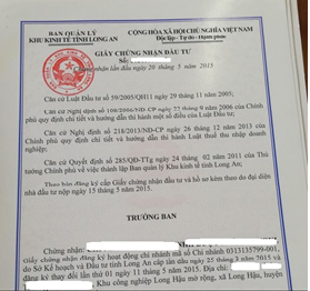 Giấy chứng nhận đầu tư