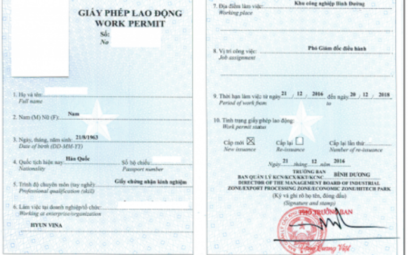 Hồ sơ, thủ tục xin cấp giấy phép lao động cho người nước ngoài làm việc tại Việt Nam